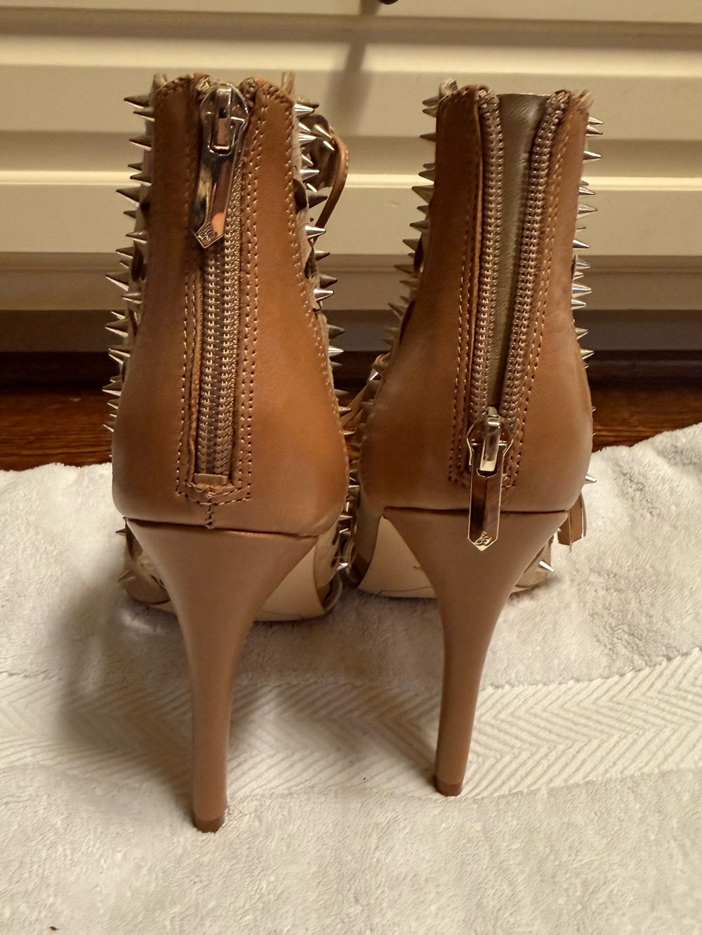 Sam Edelman Tan Studded Lace-Up Open-Toe Heels - Picture 4 of 8